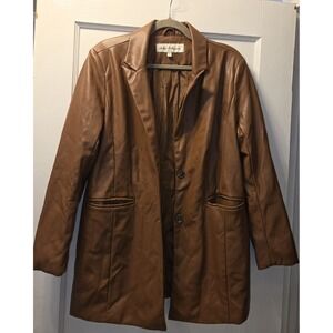 Sebby Collection Jacket Brown Faux Leather Collared Button Pockets Lined  Medium
